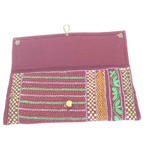 Boho Chic Floral  Stripe Fabric Button Closure Wallet Clutch - Picture 4 of 9